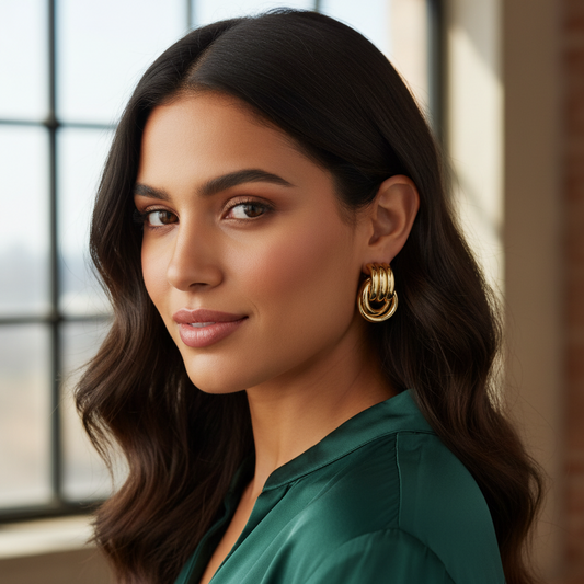 Gold Multi-Layer Hoop Statement Earrings- Stainless Steel