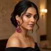 Luxury Floral Crystal Statement Earrings with Dual-Tone Stone Finish-Stainless steel