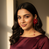Red Floral Statement Earrings with Crystal Beads & Long Tassel Drops-Stainless steel