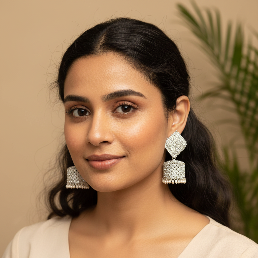 Oxidised Silver Square Jhumka Earrings | BME