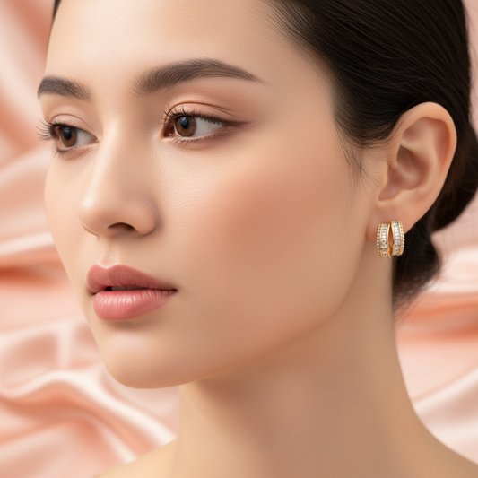 Gold Plated Crystal Hoop Earrings – Elegant Statement Jewelry- Stainless steel