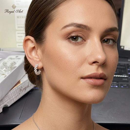 Silver Pearl Cluster Hoop Earrings – Elegant Textured Statement Design