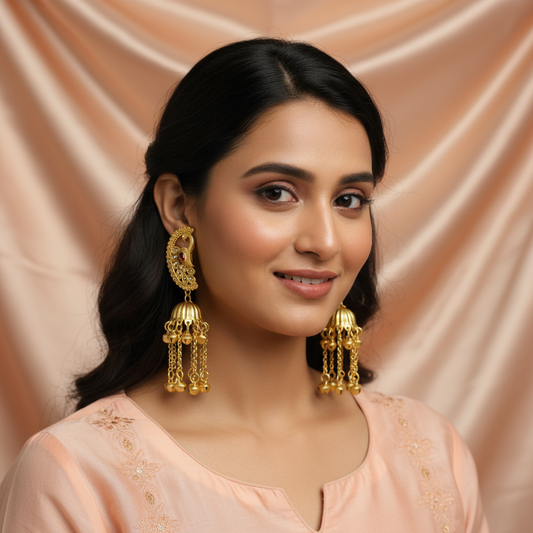 Gold Peacock Jhumka Earrings with Pearl Drops – Ethnic Earrings India
