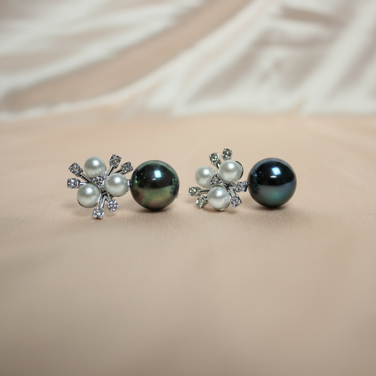 Pearl & Crystal Designer Stud Earrings with Iridescent Drop