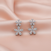 Silver Crystal Floral Drop Earrings-Stainless steel