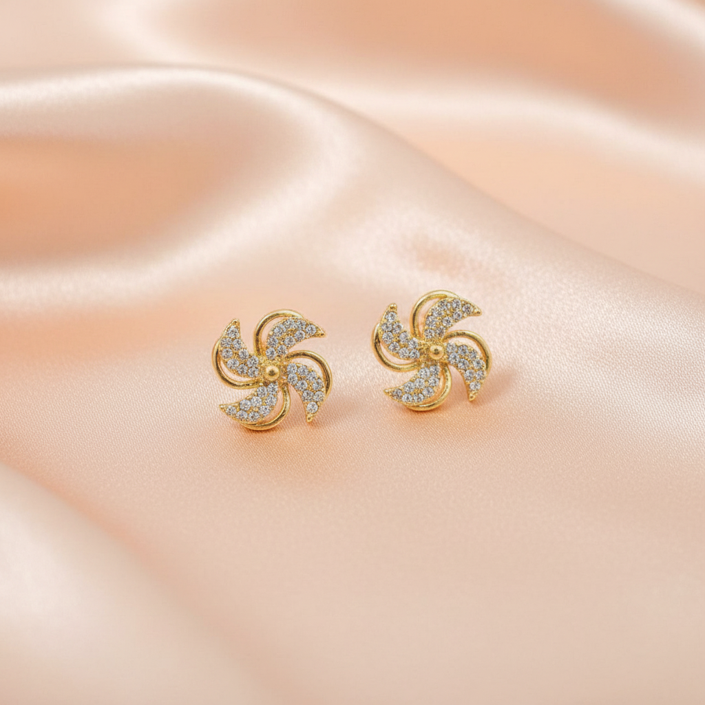 Gold Spiral Crystal Stud Earrings – Statement Swirl Design