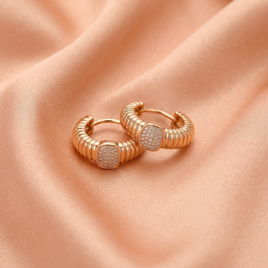 Luxury CZ Gold Textured Hoop Earrings for Women- American Diamond