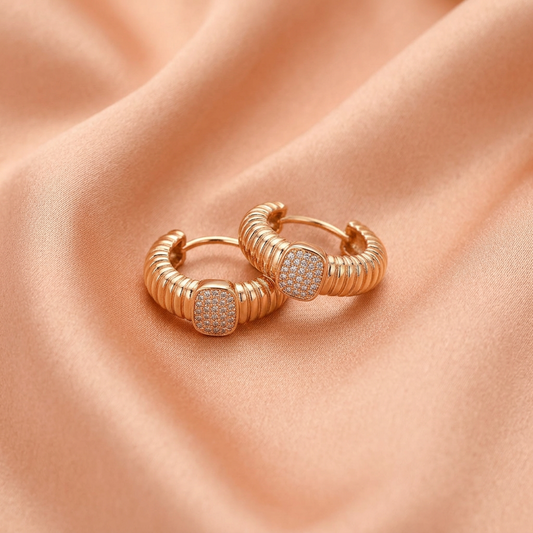 Luxury CZ Gold Textured Hoop Earrings for Women- American Diamond