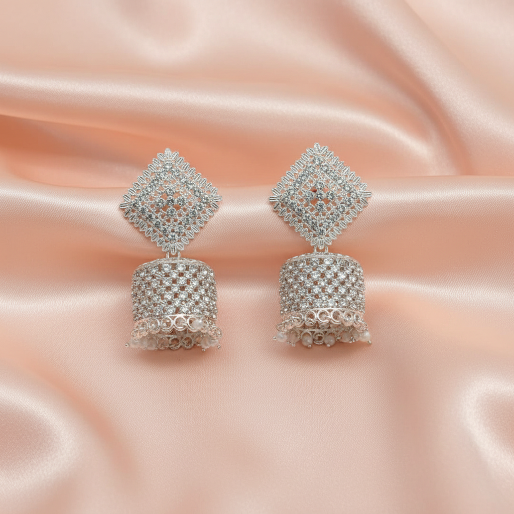 Oxidised Silver Square Jhumka Earrings – Intricate Traditional Statement Design- Stainless Steel