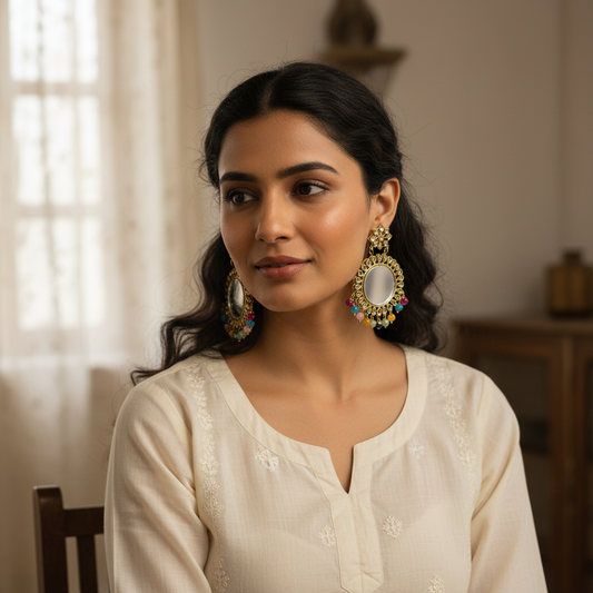 Traditional Kundan Mirror Pendant Necklace – Ethnic Statement Jewellery India