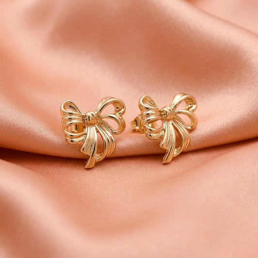 Gold Ribbon Bow Statement Earrings – Elegant Designer Style