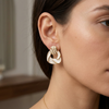 Abstract Gold-Tone White Enamel Statement Earrings