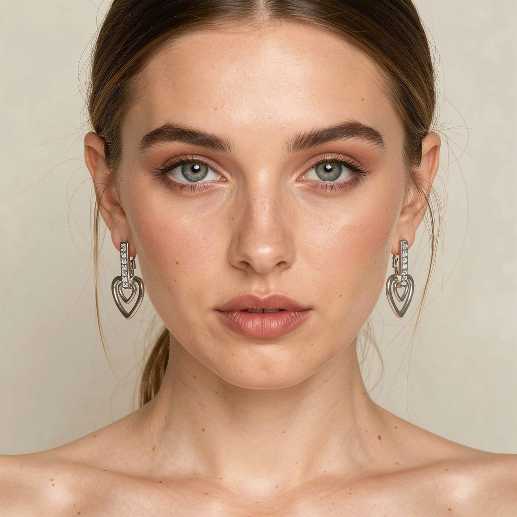 Silver-Tone CZ Heart Drop Earrings – Double Heart Design | BME