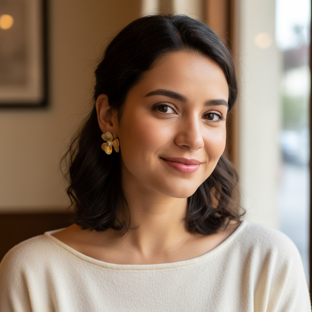 Gold Floral Pearl Stud Earrings | BME