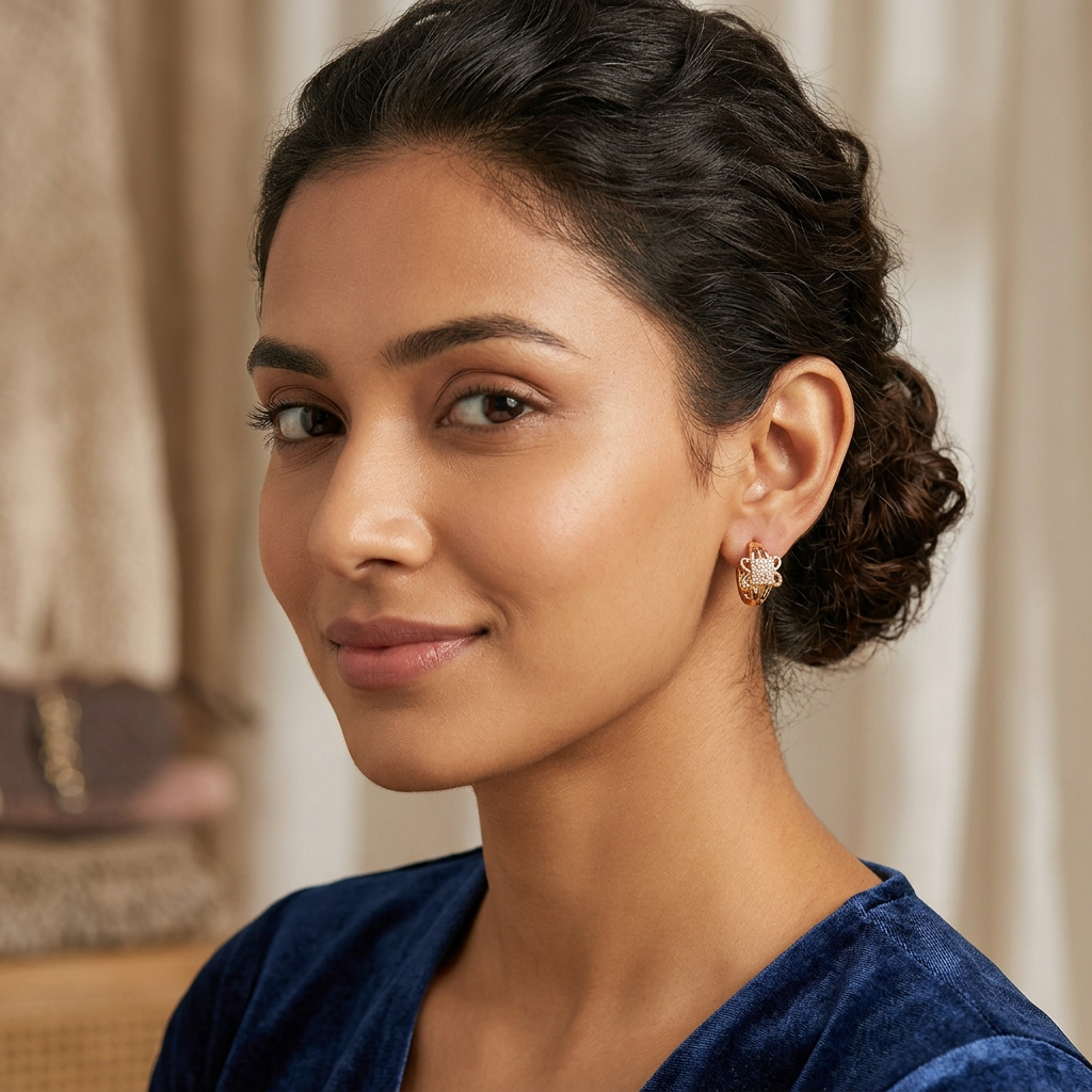 Designer CZ Knot Style Gold Hoop Earrings for Women-American Diamond