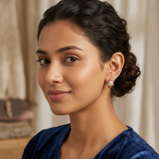 Designer CZ Knot Style Gold Hoop Earrings for Women-American Diamond