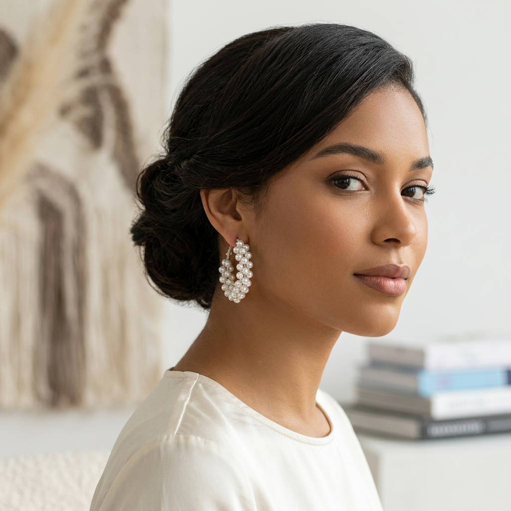 Beaded Pearl Hoop Earrings – Elegant Textured Statement Hoops