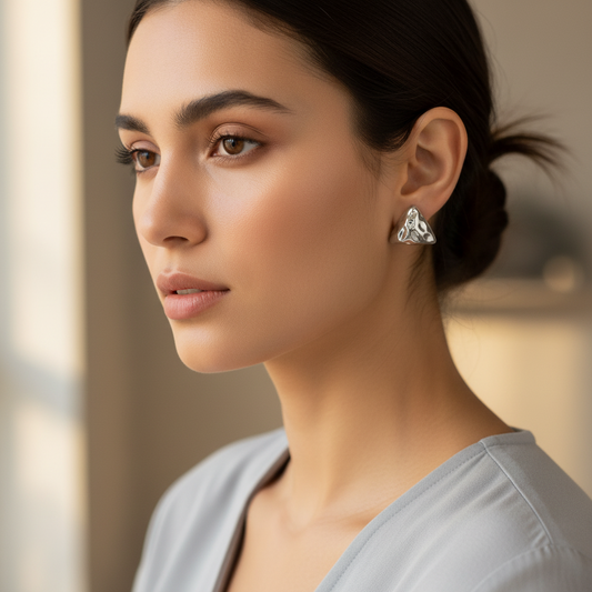 Abstract Triangle Stud Earrings – Textured Statement Jewelry