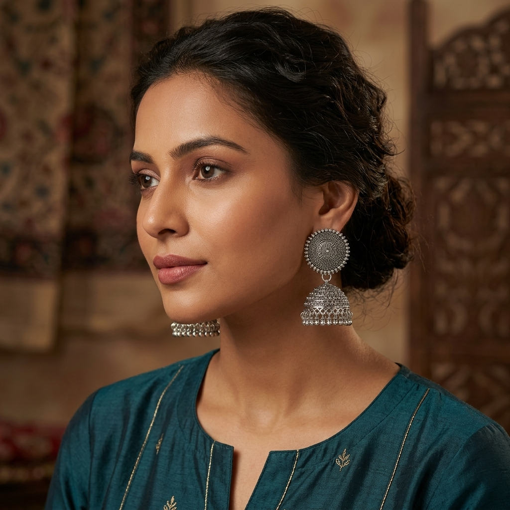 Classic Oxidised Silver Jhumka Earrings | BME