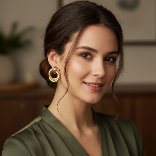 Gold Double Loop Statement Earrings- Stainless Steel | BME
