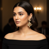 Champagne Gold Floral Crystal Drop Statement Earrings-Stainless steel