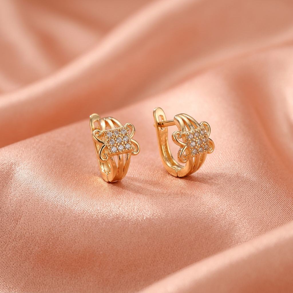 Designer CZ Knot Style Gold Hoop Earrings for Women-American Diamond