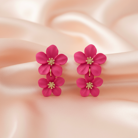 Vibrant Pink Flower Stud Earrings – Bold & Elegant Jewelry