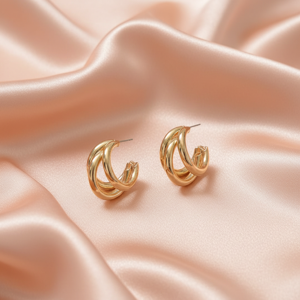 Gold Layered Triple Hoop Earrings- Stainless Steel