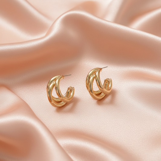 Gold Layered Triple Hoop Earrings- Stainless Steel