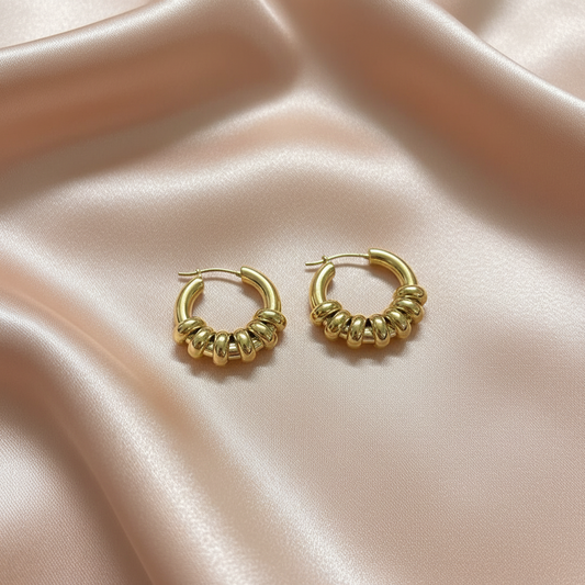 Gold Spiral Wrap Hoop Earrings- Stainless Steel