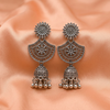 Oxidised Silver Jhumka Earrings with Floral Dome Detailing