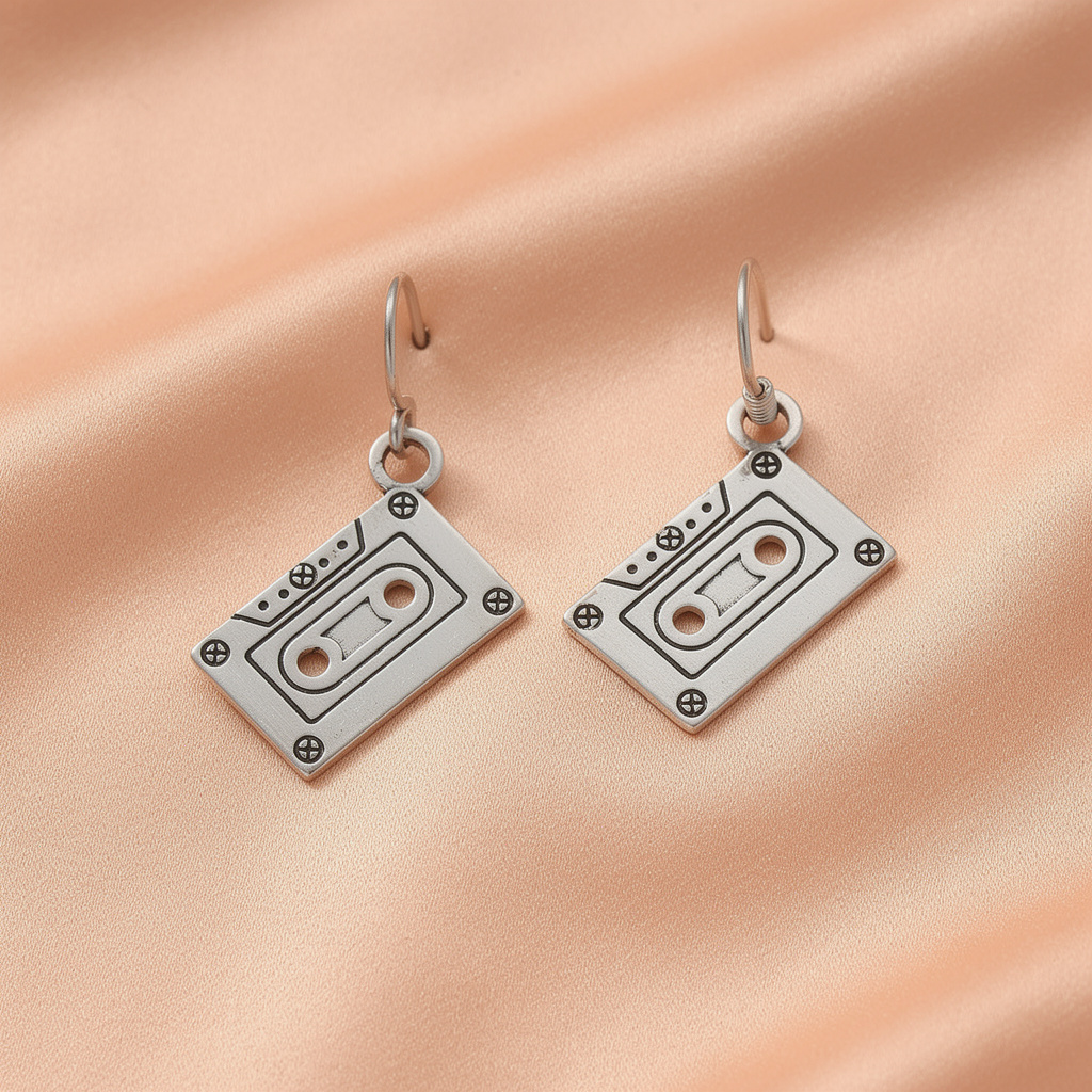 Retro Cassette Tape Drop Earrings – Statement Earrings