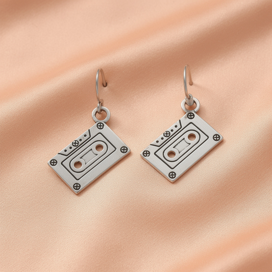 Retro Cassette Tape Drop Earrings – Statement Earrings