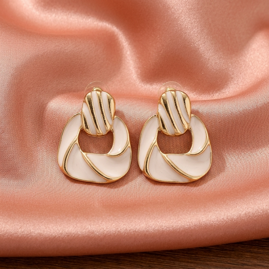 Abstract Gold-Tone White Enamel Statement Earrings