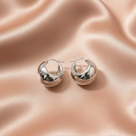 Chunky Silver Dome Hoop Earrings – Nickel-Free Statement Jewelry
