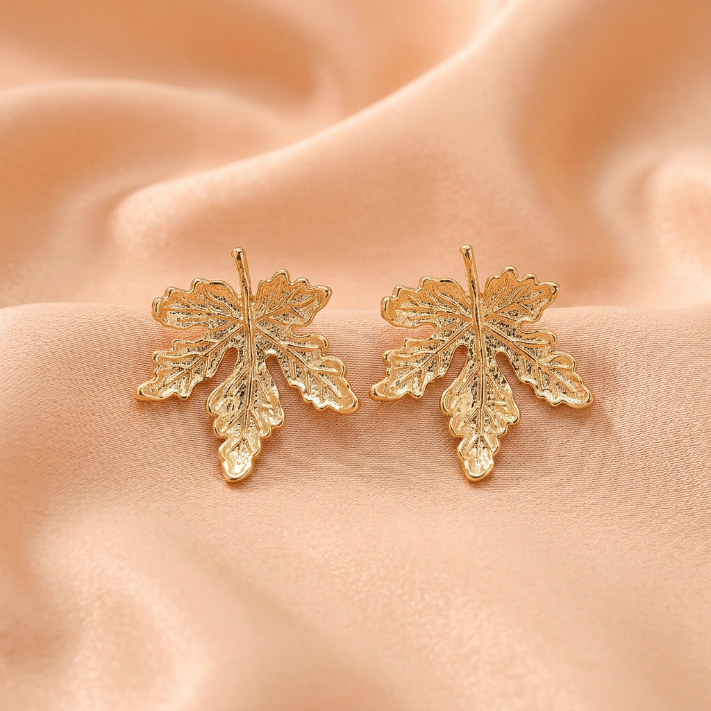 Gold Leaf Stud Earrings – Elegant Nature-Inspired Design