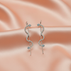 Silver Wave Crystal Drop Earrings – Elegant Statement Jewelry-Stainless steel