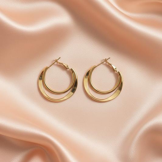 Gold Double Hoop Earrings – Layered Minimal Statement- Stainless steel