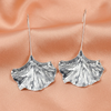 Textured Silver Fan Earrings - Minimalist Long Wire Leaf Dangles | BME