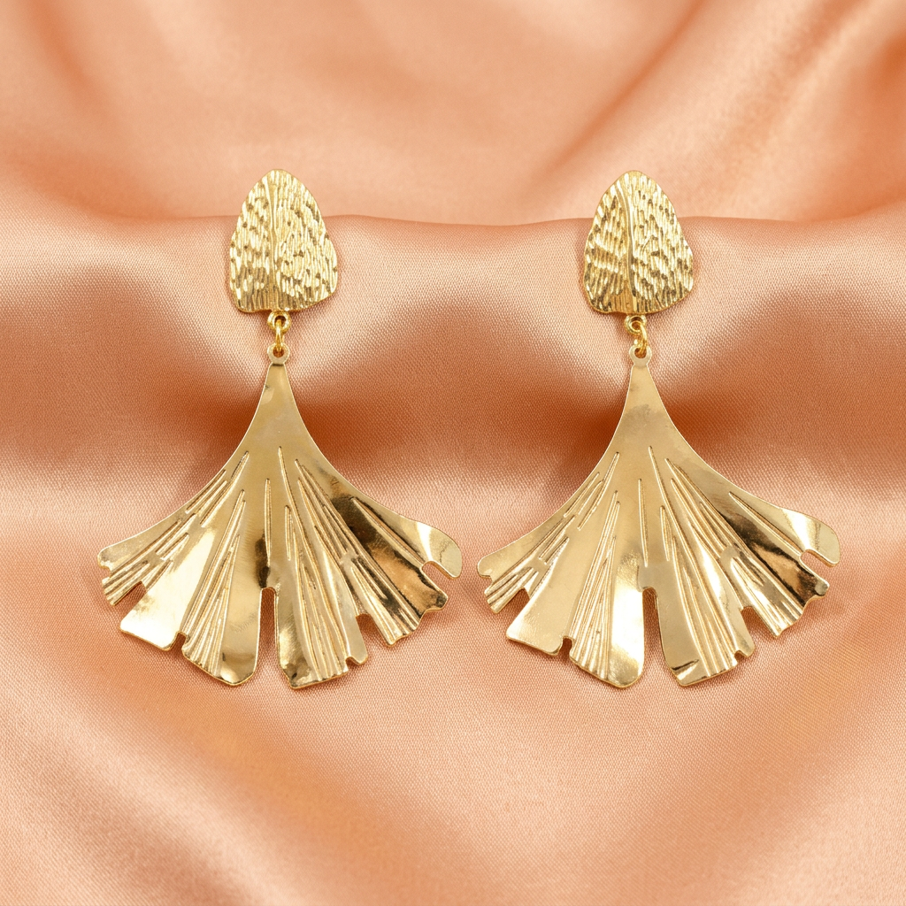 Golden Fan Leaf Drop Earrings