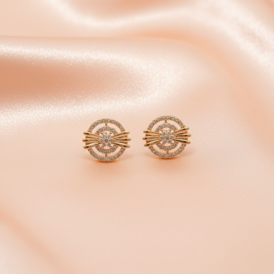 Crystal Circular Statement Stud Earrings for Women – Elegant Gold Design-American Diamond