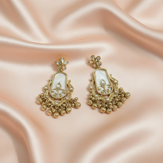 Floral Kundan Pearl Drop Statement Earrings- Stainless Steel