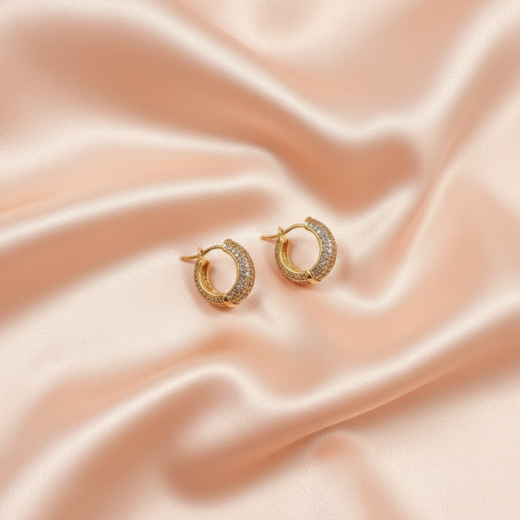 Textured Gold Huggie Earrings for Women – Minimal Everyday Hoops- American Diamond
