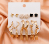 Gold Hoop & Stud Earrings Combo Set (9 Pairs) – Pearl, Butterfly & Statement Fashion Jewelry