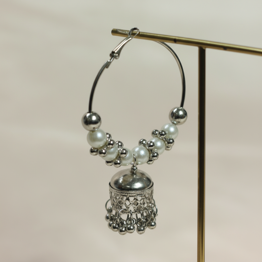 Elegant Pearl & Silver Statement Hoop Earrings
