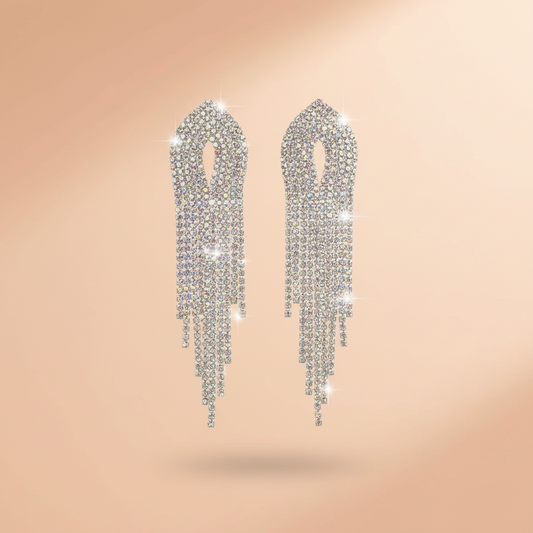 Luxury Crystal Tassel Statement Earrings with Rhinestone Detailing-Stainless steel