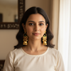 Gold Hoop Jhumka Earrings with Green & Ruby Stones-Stainless steel