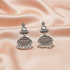Oxidised Silver Fan-Shaped Statement Earrings with Stone Detailing