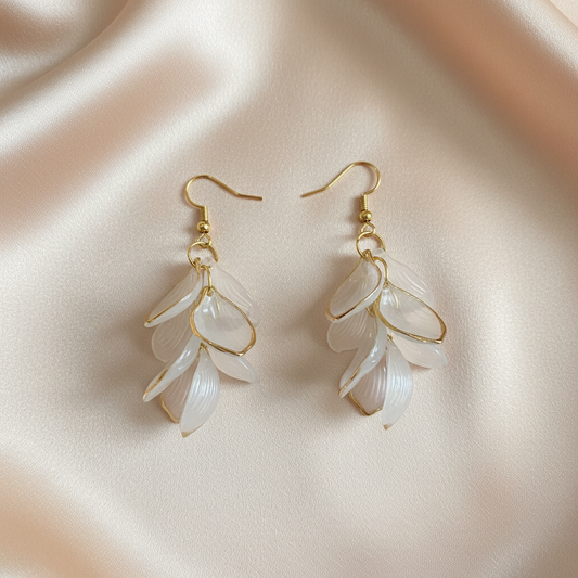 Elegant Translucent Leaf Drop Earrings – Gold Finish