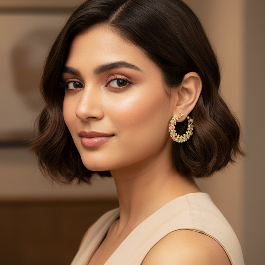 Gold Multicolor Beaded Hoop Earrings | BME